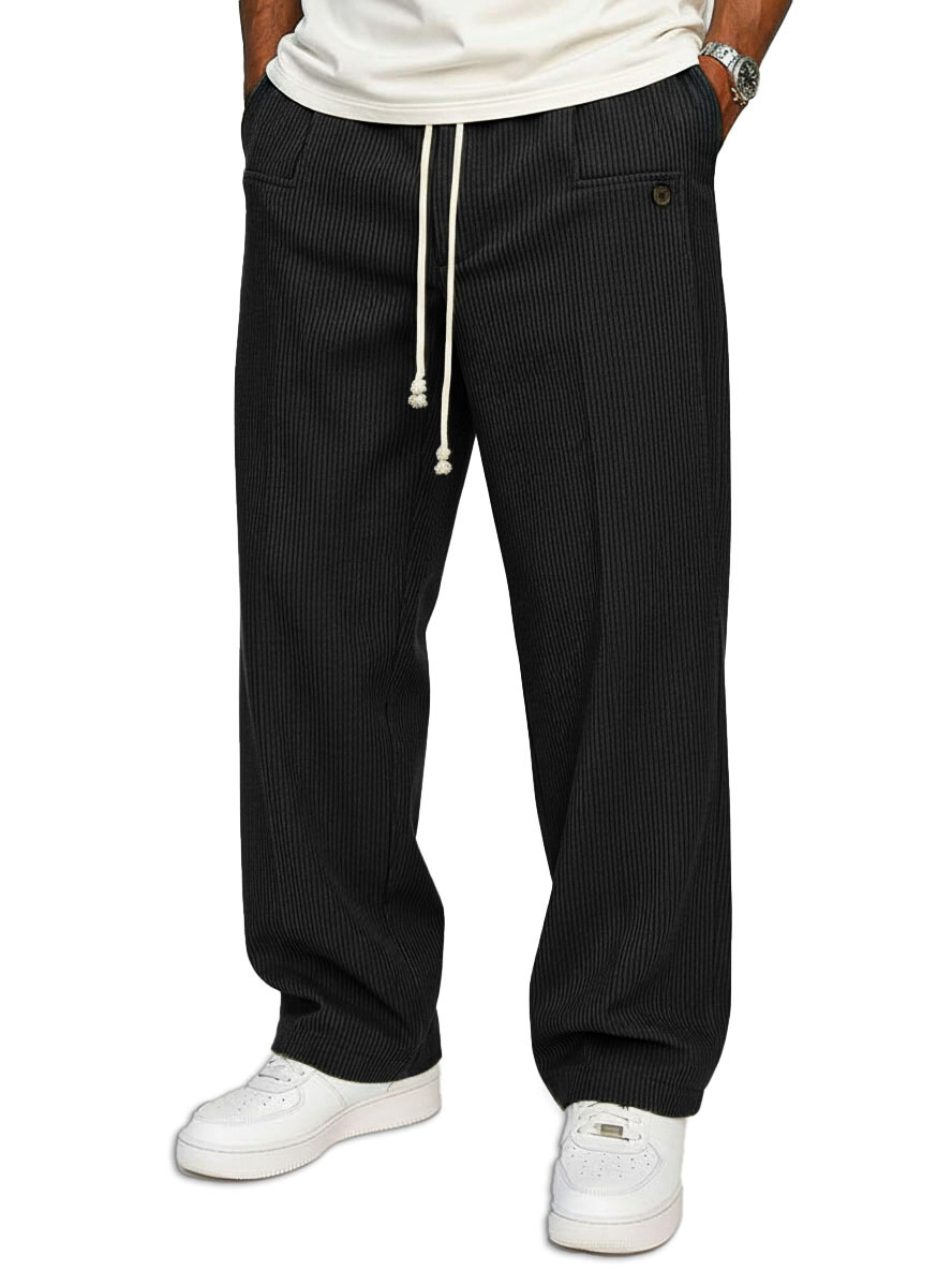 Men's Stylish Casual Loose Elastic Waistband Pocket Trousers 