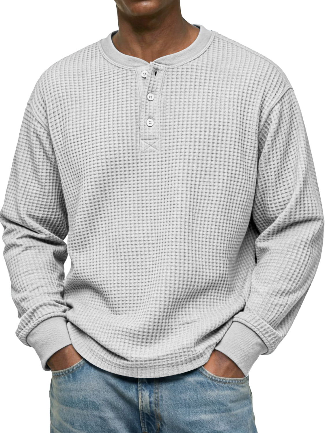Men's Simple Waffle Casual Long-Sleeved Henley Shirt