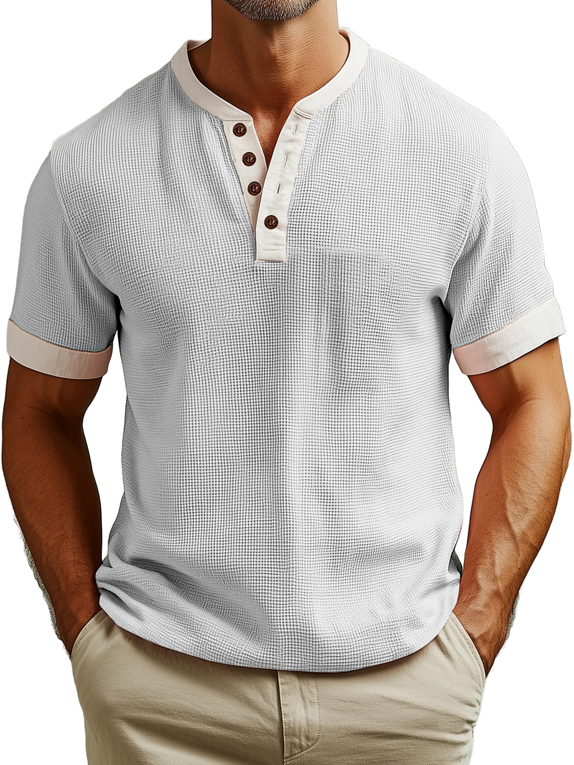 Men's Everyday Waffle Colorblock Casual Short Sleeve Henley Shirt