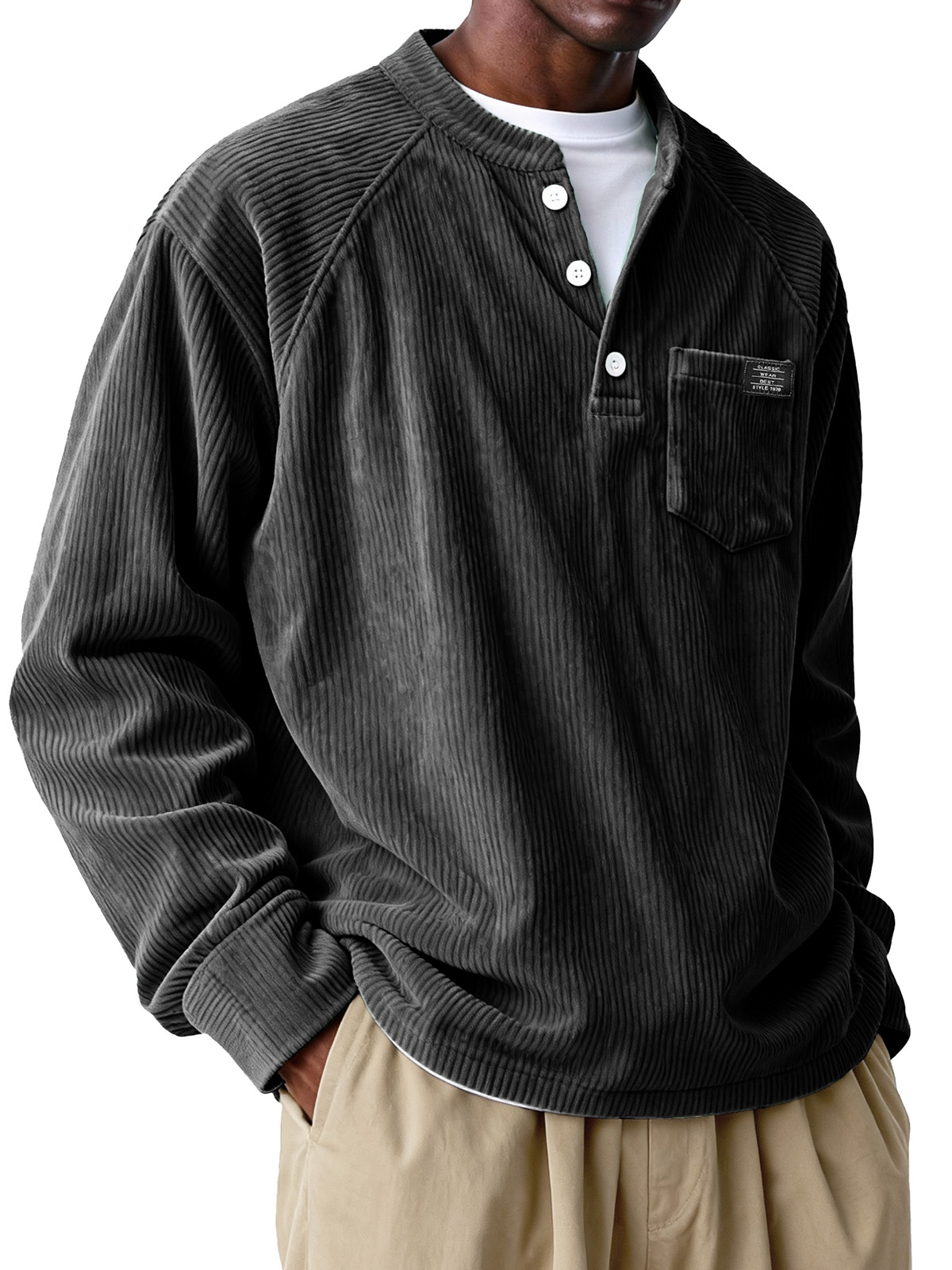 Men's Fashion Casual Plug-in Pocket Long-Sleeved Polo Shirt