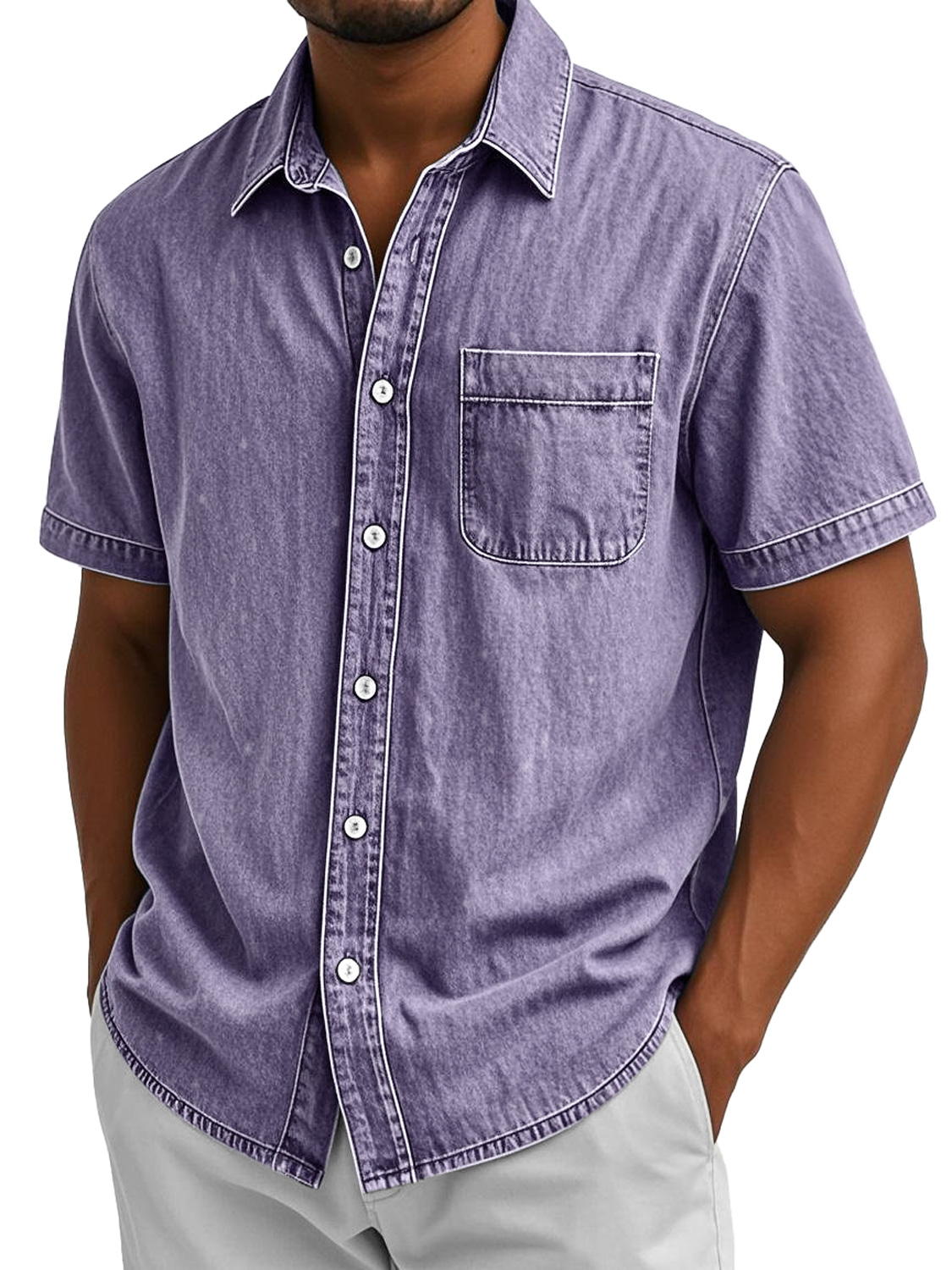 Men's Retro Casual Lapel Pocket Comfort Short Sleeve Shirt