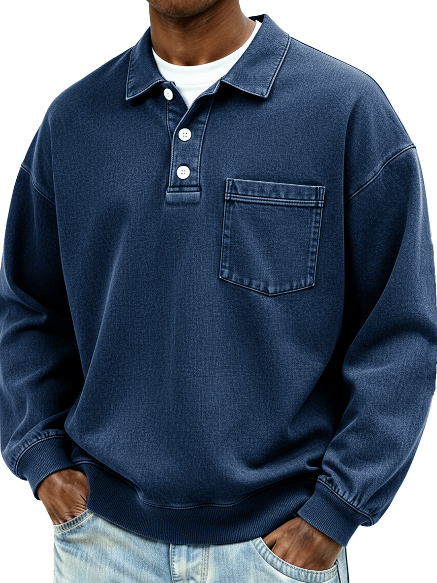 Men's Vintage Distressed Fashionable Lapel Pocket Polo Shirt