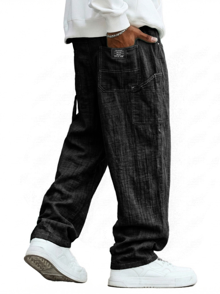 Men's Casual Linen Multi-Pocket Loose Long Trousers