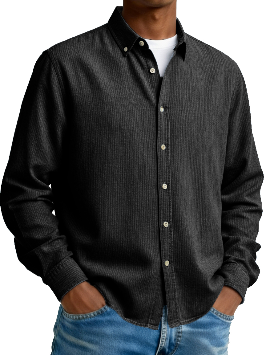 Men's Fashion Casual Retro Turn-Down Collar Long-Sleeve Shirt