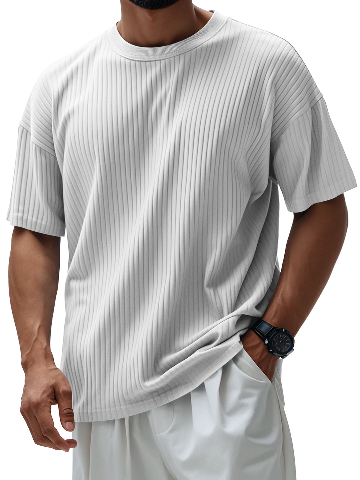 Men's Round Neck Casual Pit Solid Color Short-sleeved T-shirt