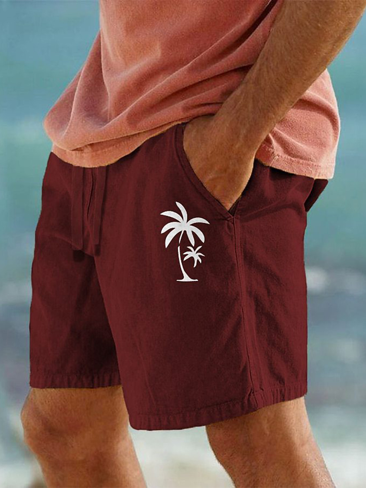 Men's Hawaiian Coconut Print Beach Shorts