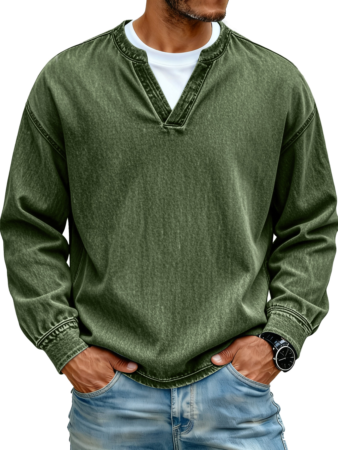 Retro Minimalist Faux Two-piece Design Casual Long-sleeved T-shirt