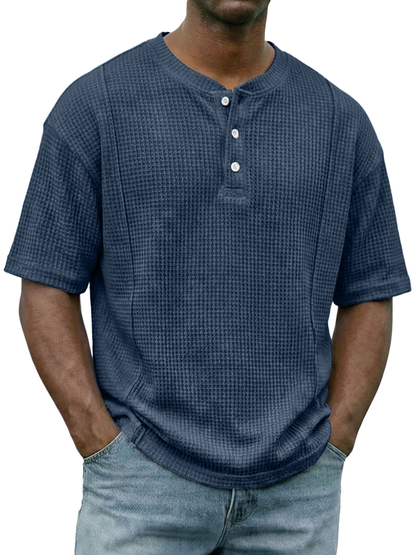 Men's Everyday Waffle-knit Deconstructed Casual Short-sleeved Henley Shirt