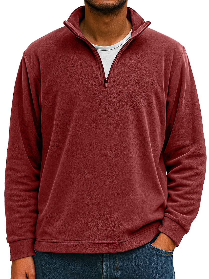 Men's Simple Casual Ribbed Stand Collar Zipper Long Sleeve T-shirt