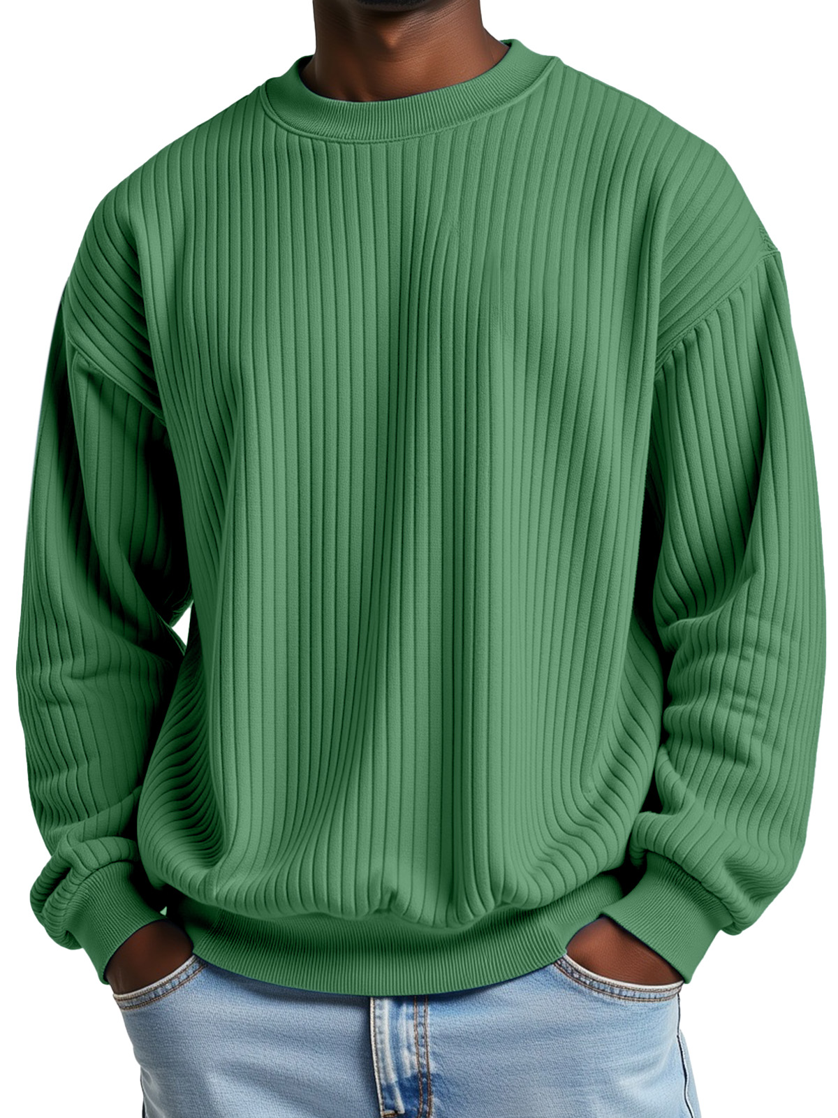 Men's Simple and Comfortable Ribbed Loose Crew Neck Sweatshirt