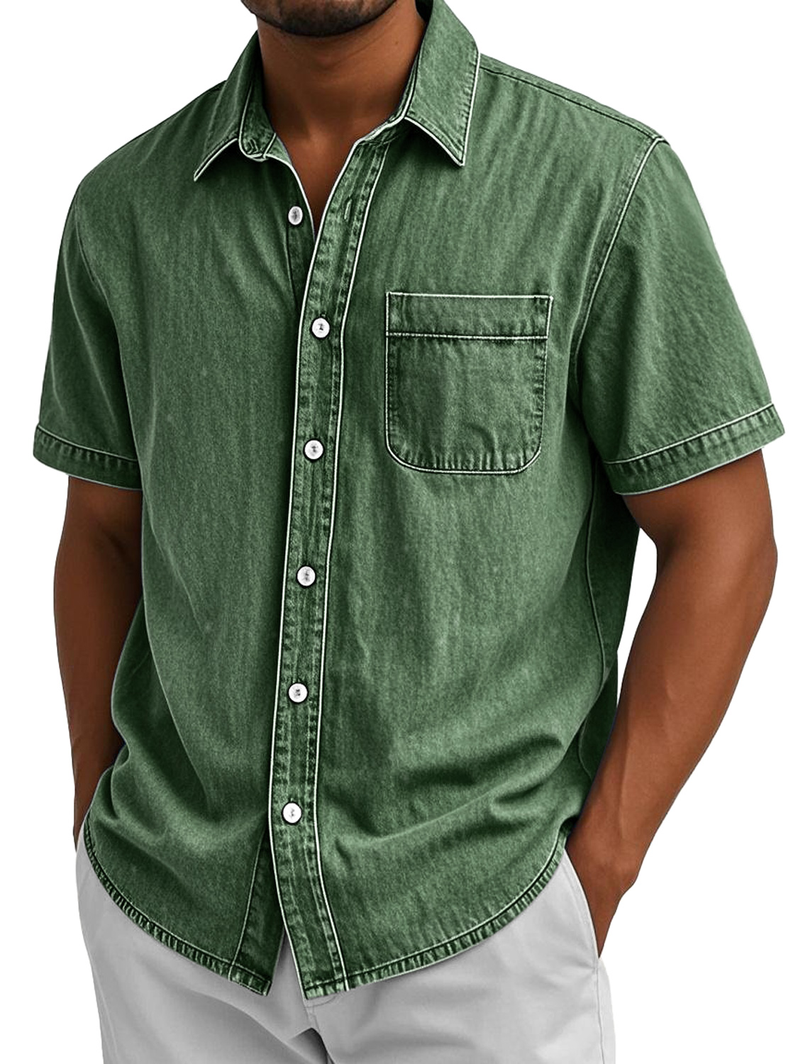 Men's Retro Casual Lapel Pocket Comfort Short Sleeve Shirt