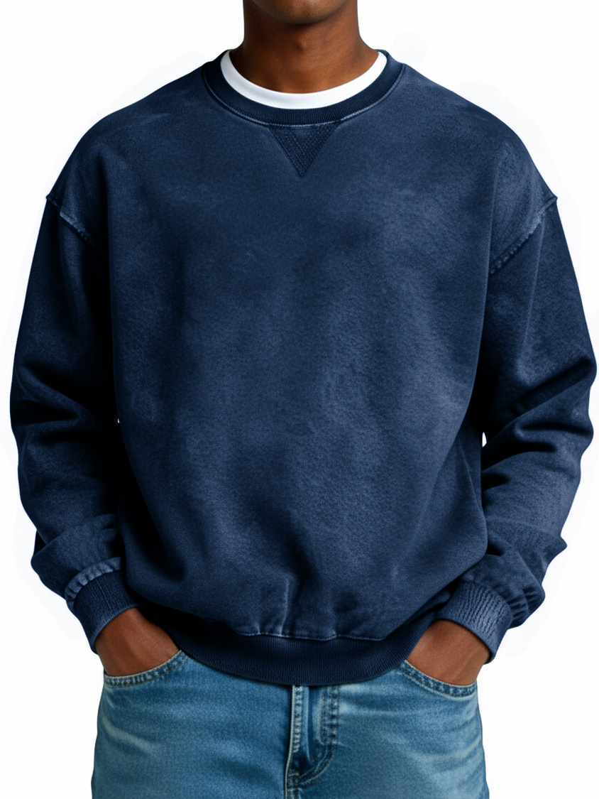 Men's Retro Distressed Crew Neck Long-Sleeved Top in Multiple Colors