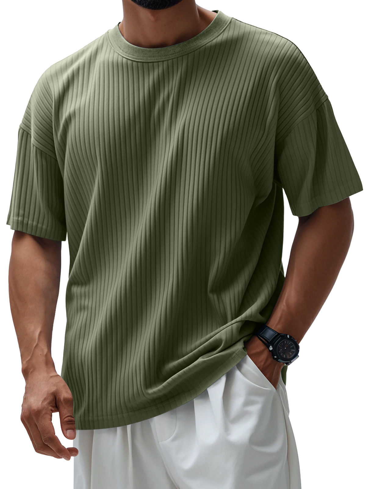 Men's Round Neck Casual Pit Solid Color Short-sleeved T-shirt