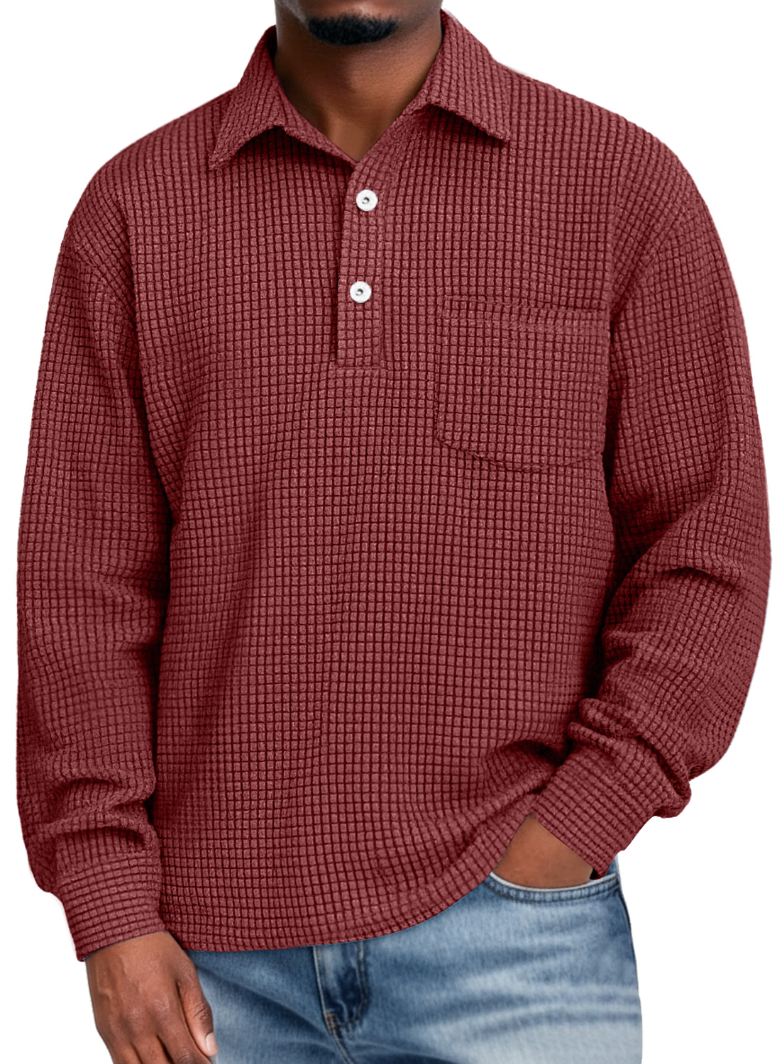 Men's Everyday Corduroy Corn Plaid Lapel Button-down Casual Pocket Long-sleeved Polo Shirt