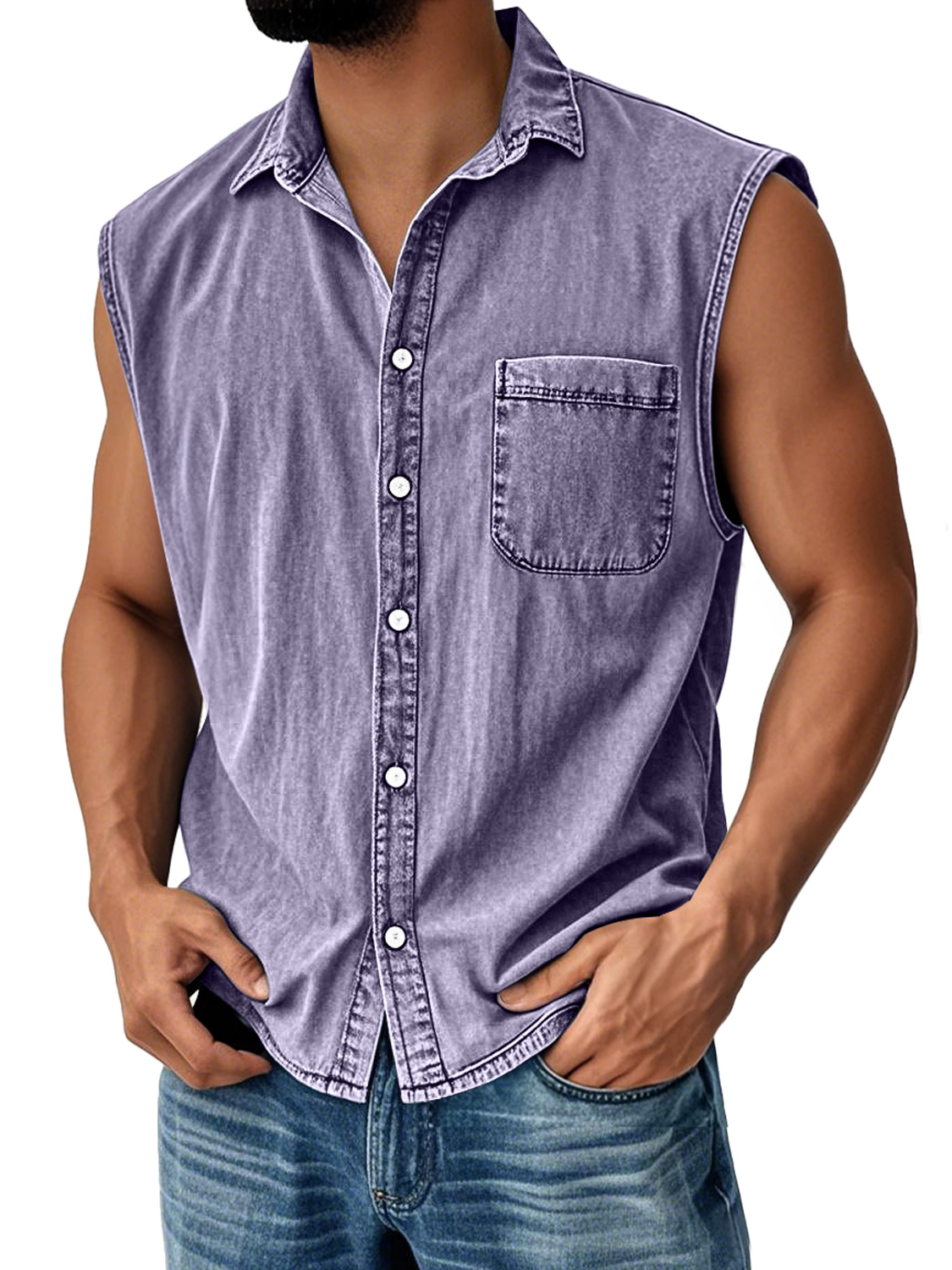 Men's Vintage Everyday Lapel Pocket Casual Sleeveless Shirt