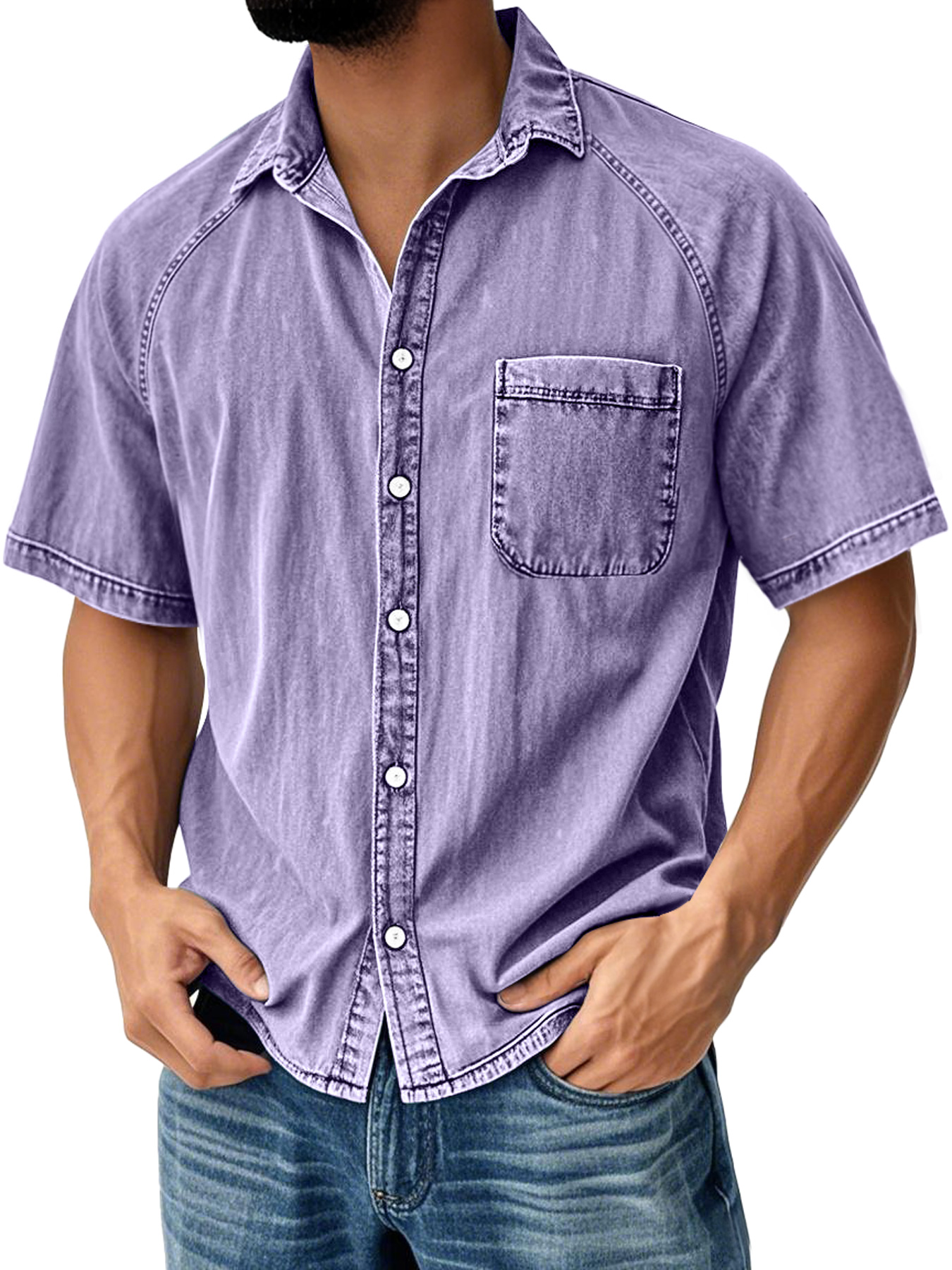 Men's Retro Raglan Pocket Casual Short-Sleeve Shirt