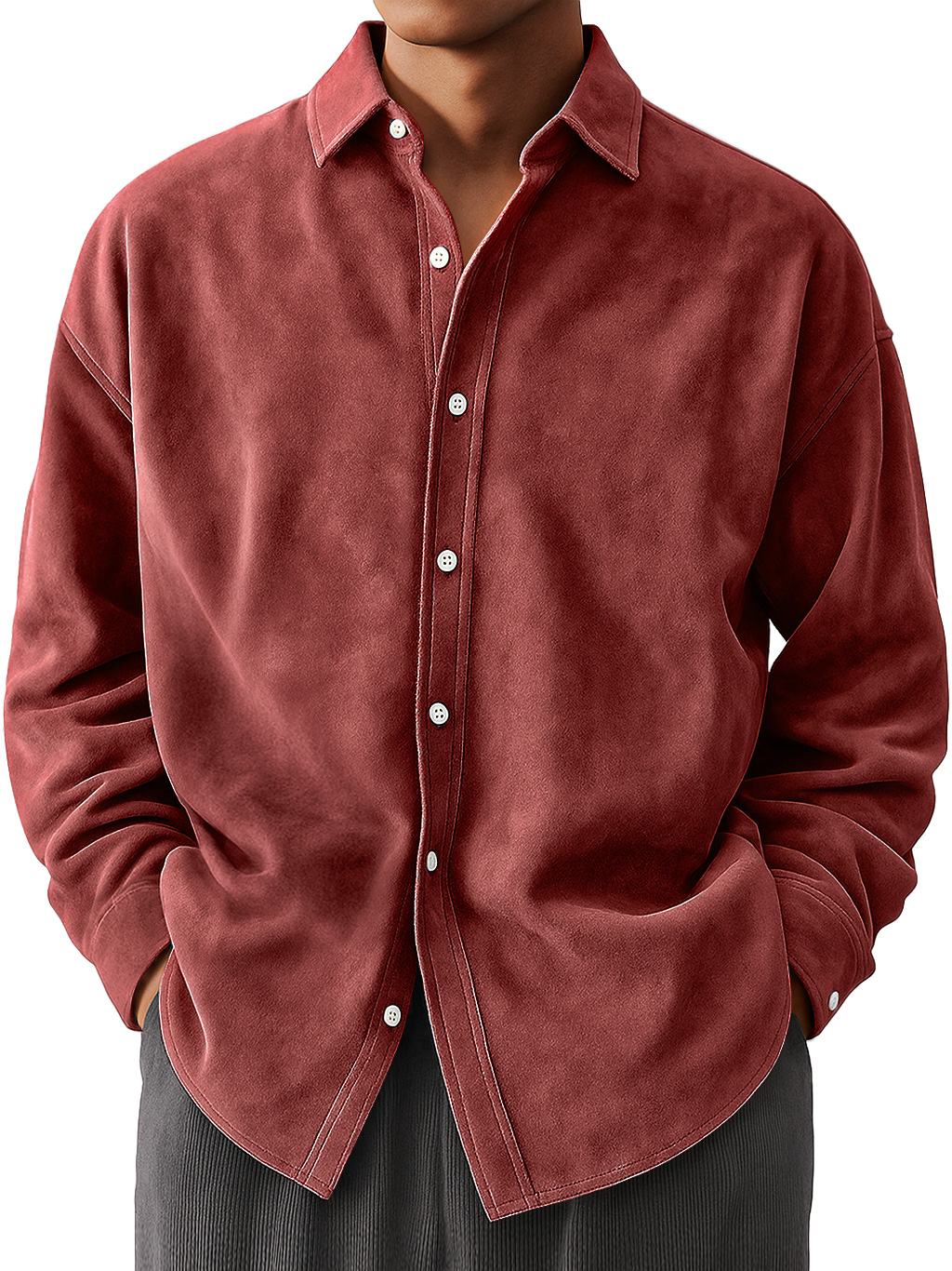Men's Everyday Suede Casual Comfort Long Sleeve Shirt