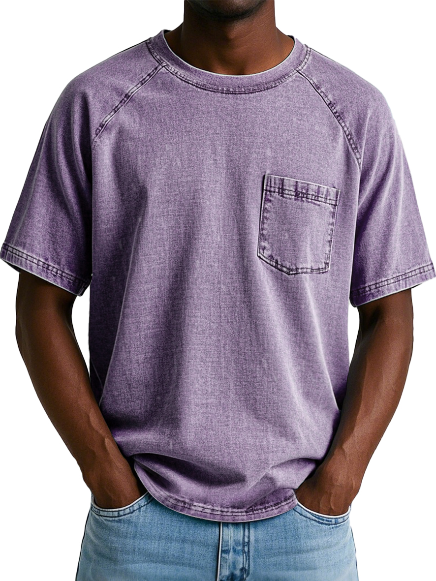 Men's Fashion Retro Raglan Pocket Casual Short Sleeve T-shirt