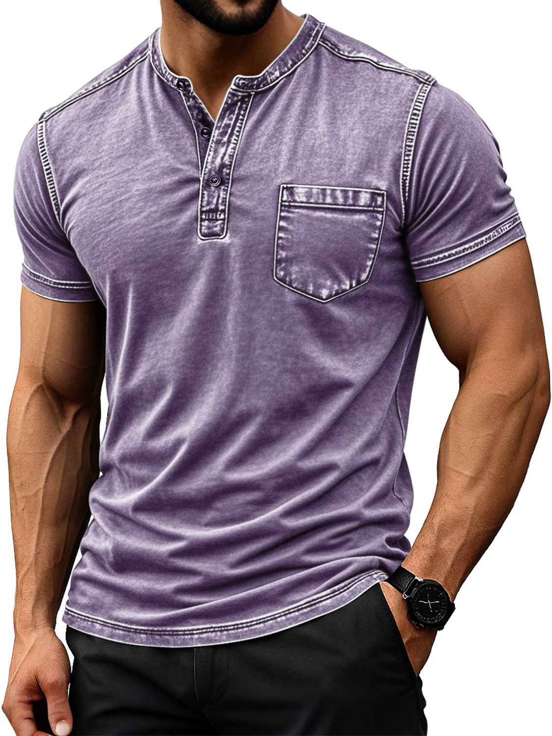 Men's Retro Everyday Casual Pocket Comfort Short Sleeve Henley Shirt