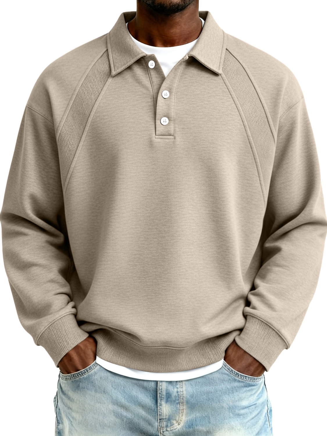 Men's Raglan-shoulder Patchwork Casual Polo Sweatshirt