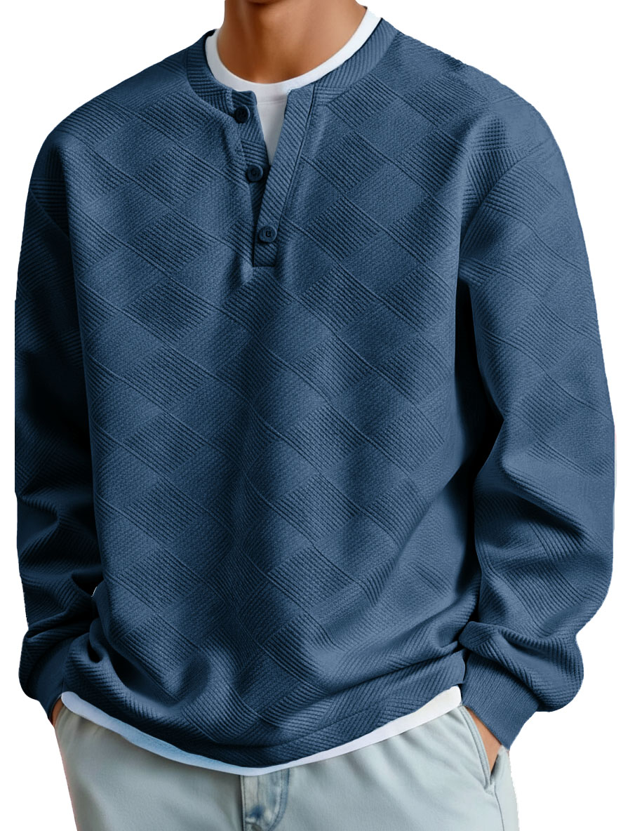 Men's Clothing Fashionable Casual Jacquard Fabric Long-sleeved Henry Shirt 