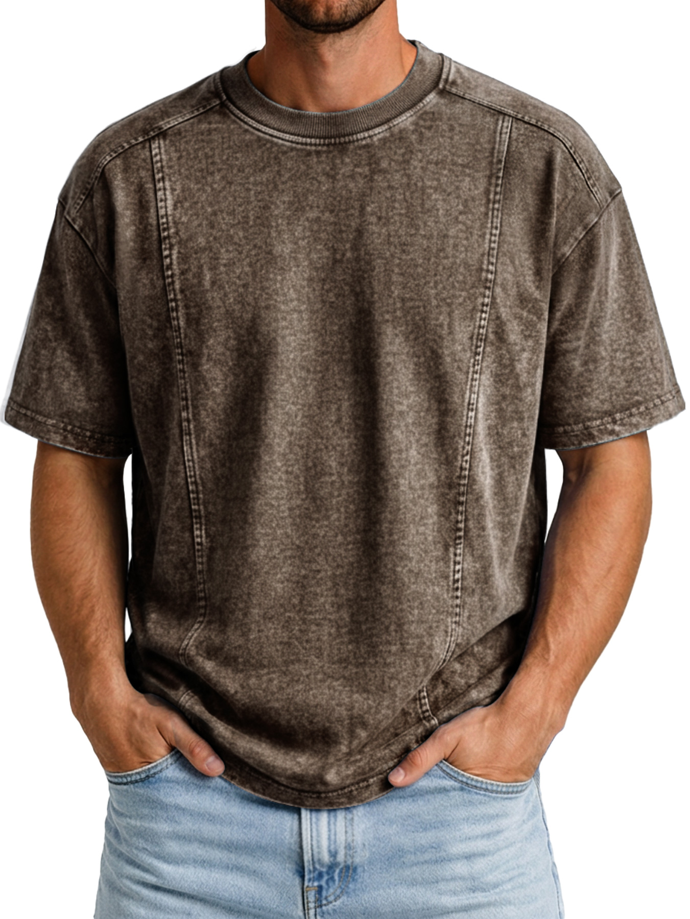 Men's Retro Crew Neck Deconstructed Casual Short-Sleeve T-Shirt