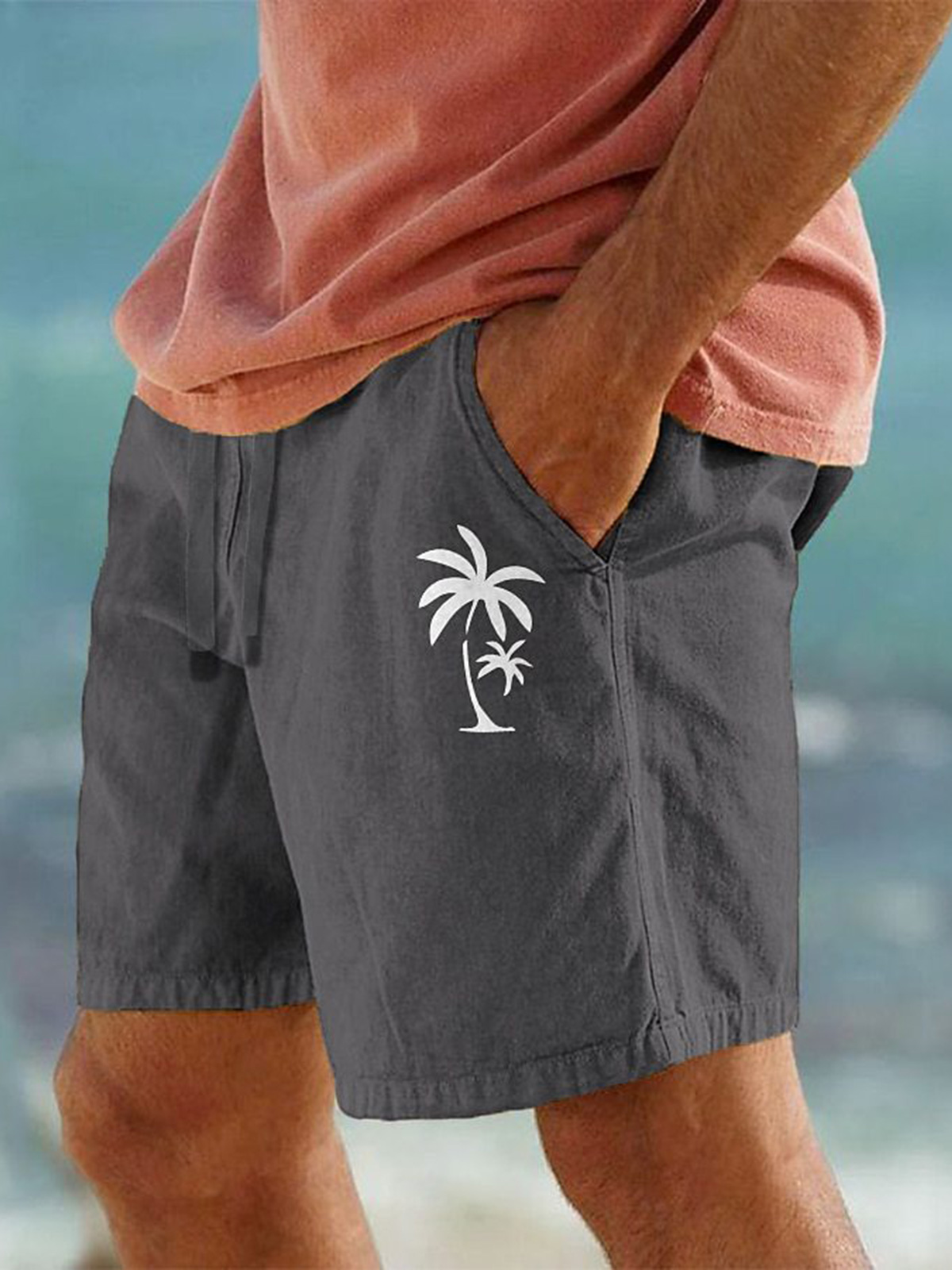 Men's Hawaiian Coconut Print Beach Shorts