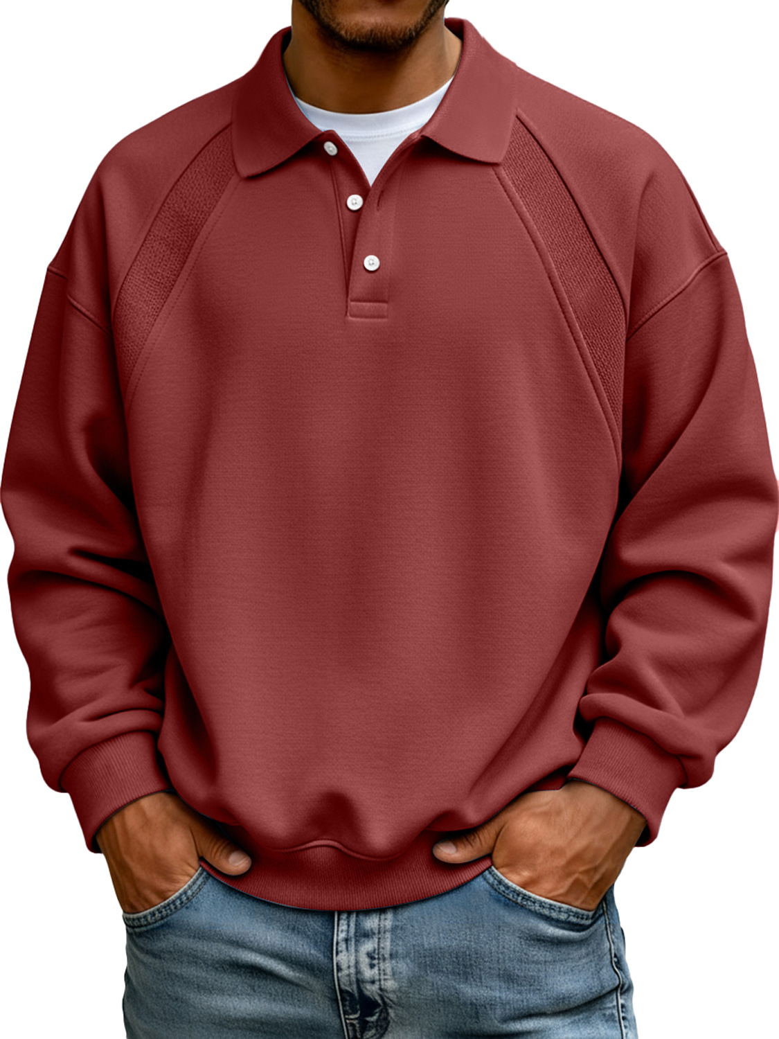 Men's Simple Patchwork Lapel Button Long Sleeve Sweatshirt