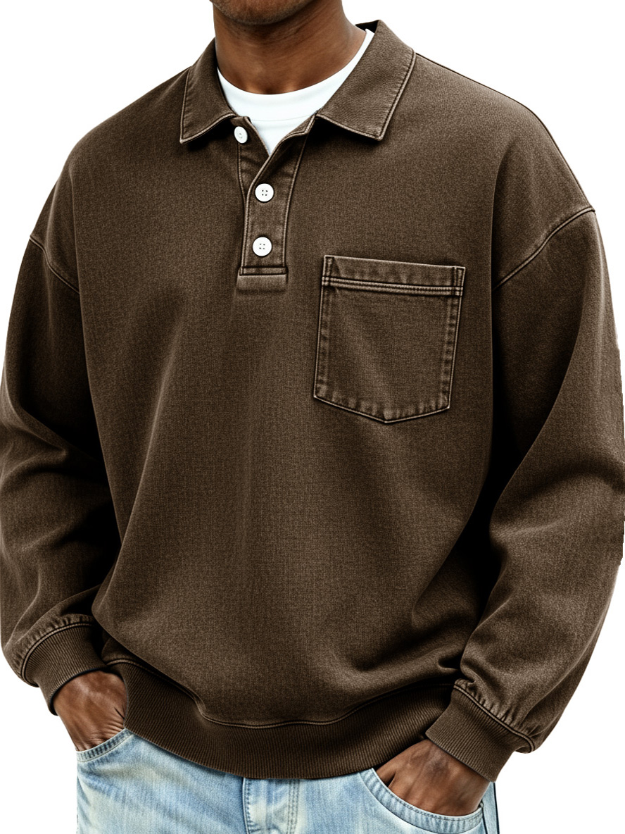 Men's Vintage Distressed Fashionable Lapel Pocket Polo Shirt