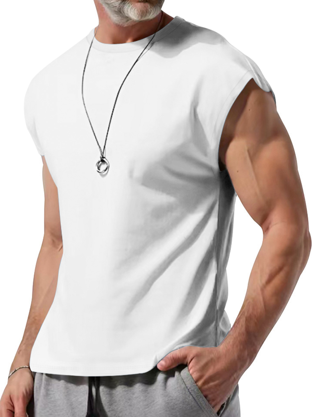 Men's Summer Round Neck Solid Color Sleeveless Tank Top T-Shirt