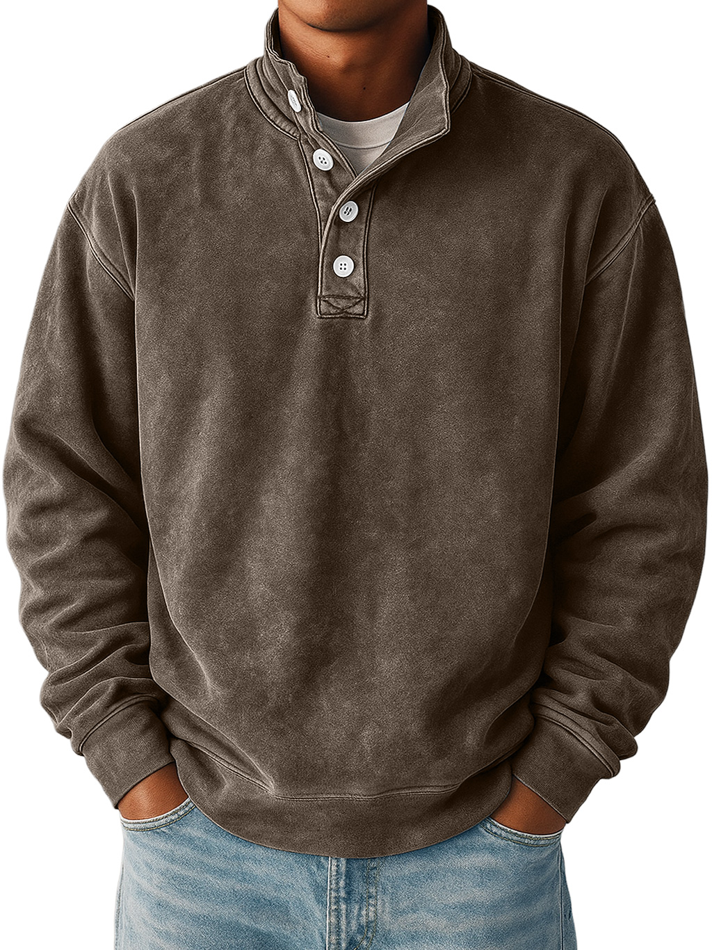 Men's Daily Retro Stand Collar Button Casual Sweatshirt