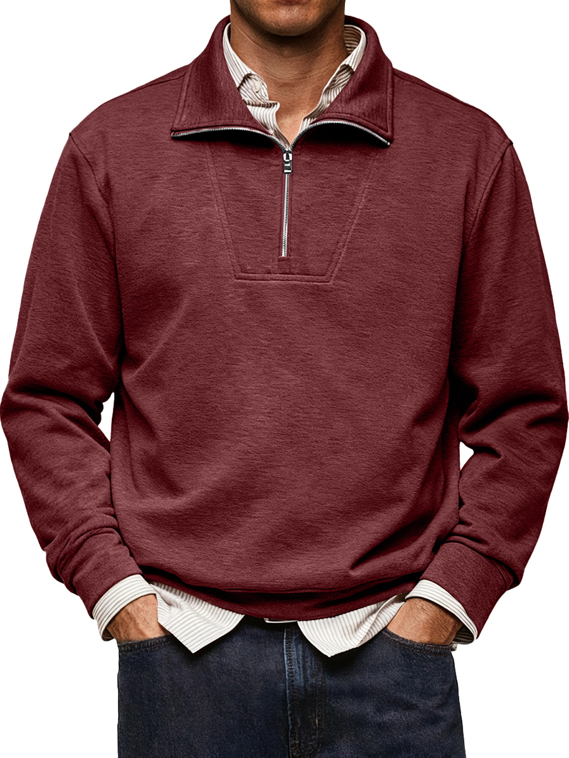 Men's Simple Comfortable Stand Collar Zipper Design Casual Thin Sweatshirt