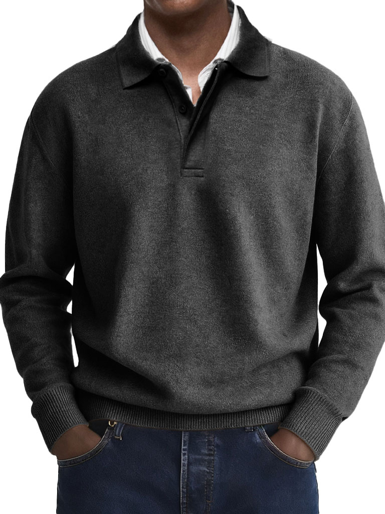  Men's Stylish Casual Retro Two-layer Placket Lapel Long-sleeved Polo Shirt 