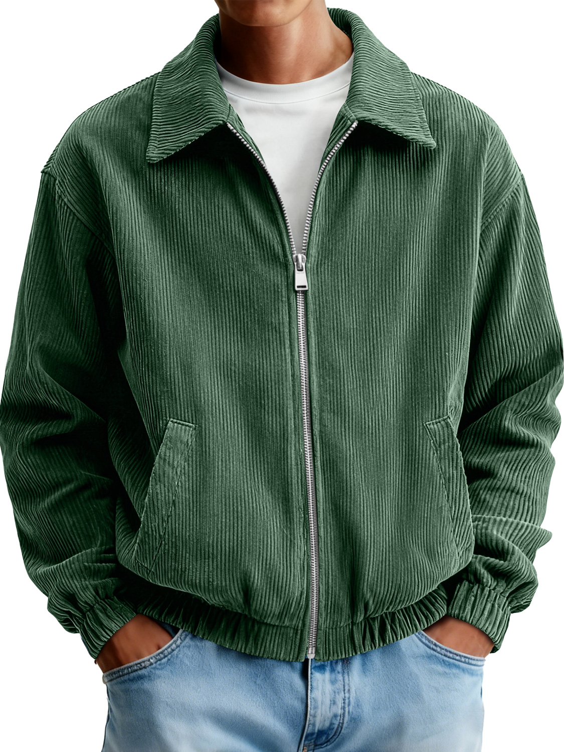 Men's Corduroy Lapel Casual Zipper Jacket