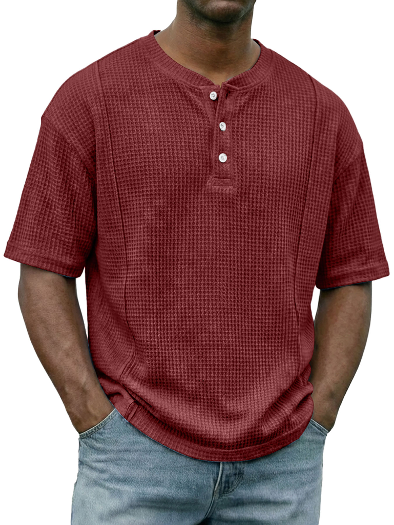 Men's Everyday Waffle-knit Deconstructed Casual Short-sleeved Henley Shirt