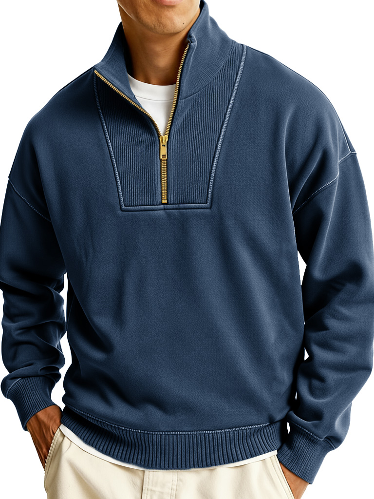 Men's Fashionable Sporty Casual Stand Collar Zipper Long-Sleeve Sweatshirt