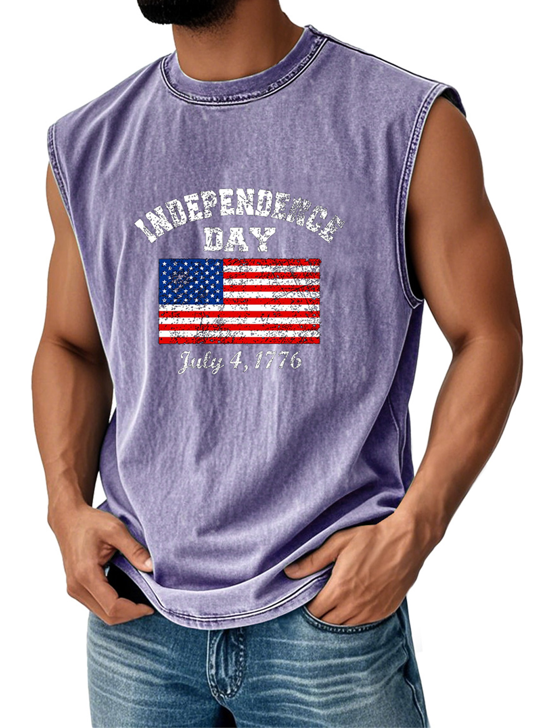 Men's Retro Everyday Independence Day Flag Print Casual Round Neck Sleeveless Vest