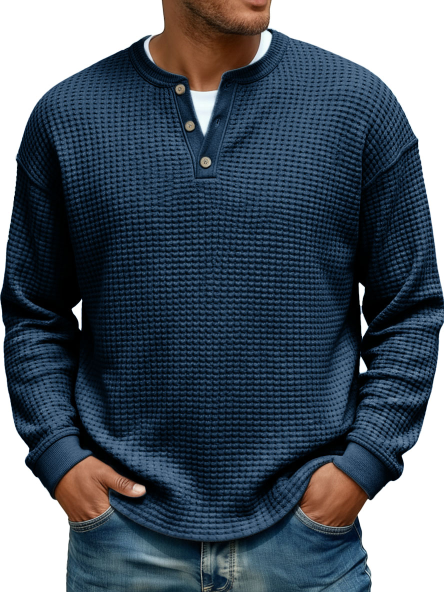 Men's Stylish Casual V-neck Long-sleeved Loose-fitting Henley