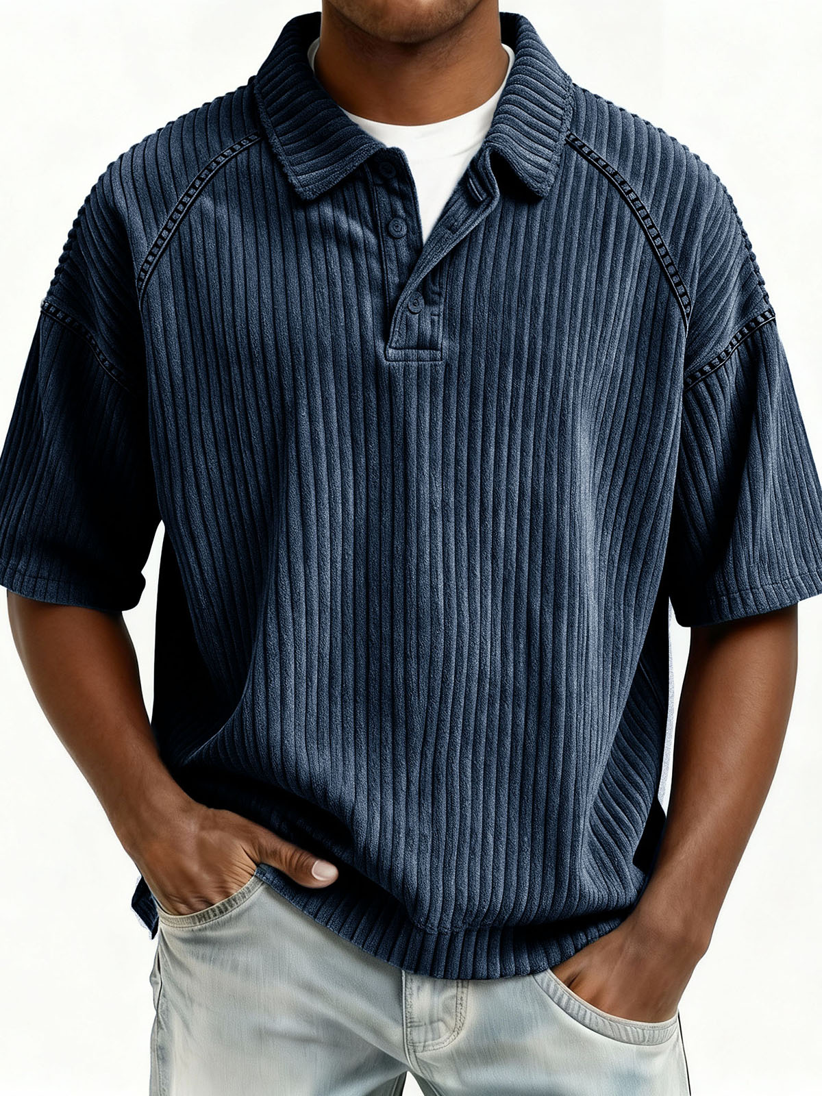 Stylish Casual Loose Lapel Pocket Short-sleeved Polo Shirt