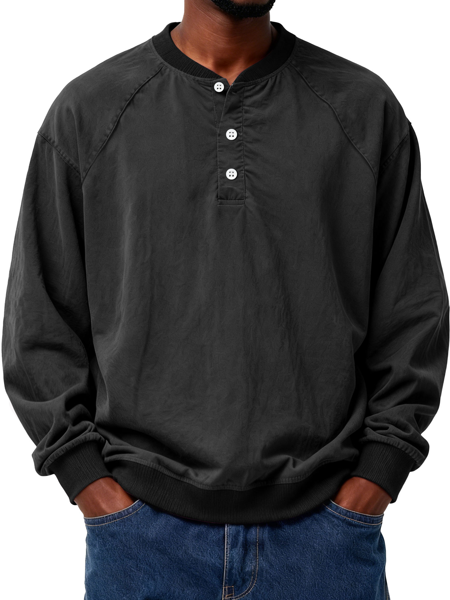 Men's Casual Patchwork Raglan Solid Color Workwear Henley Shirt