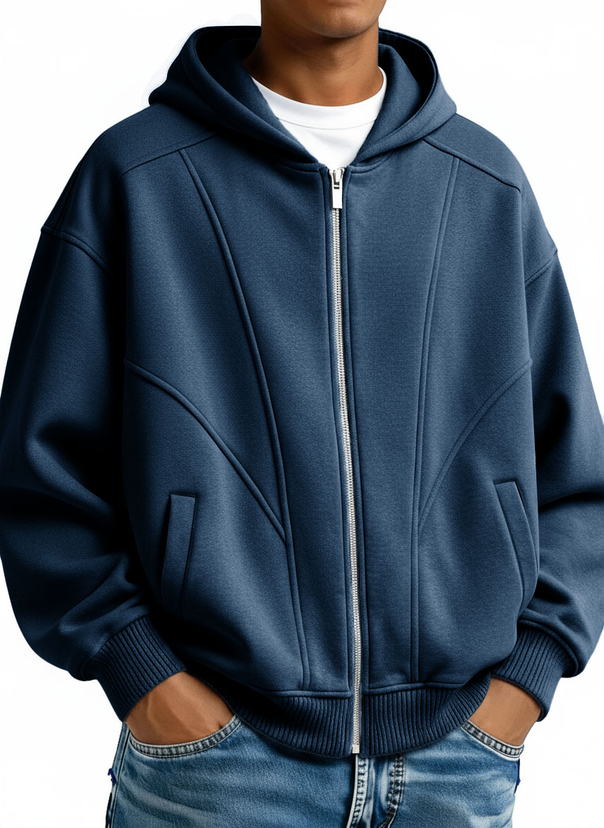  Men's Stylish Casual Loose-fitting Zippered Hooded Sweatshirt 