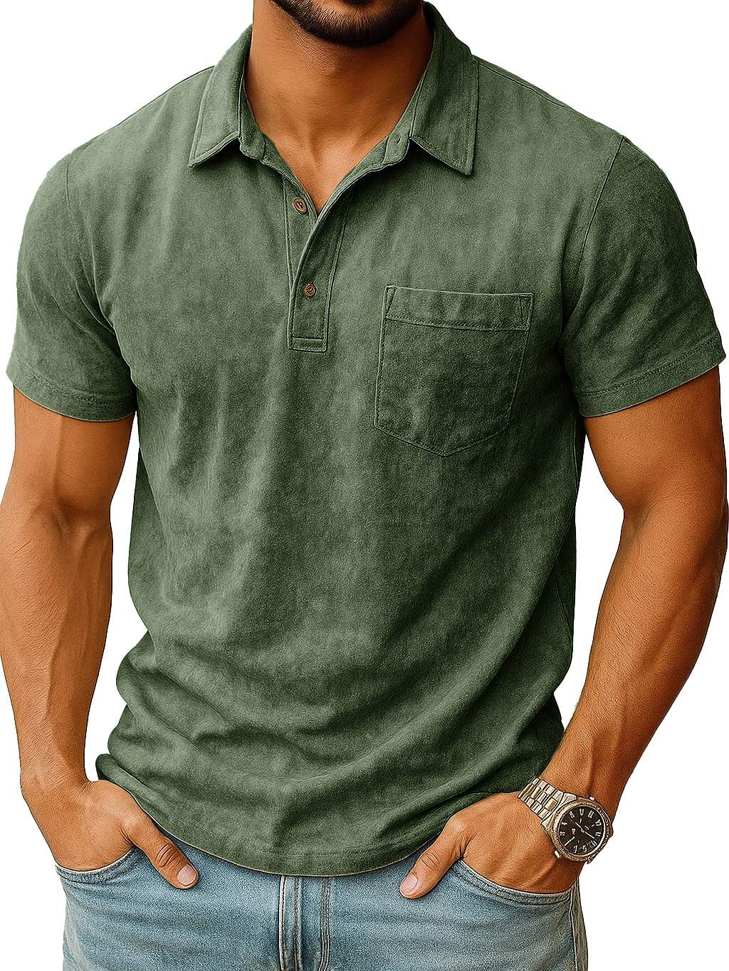  Men's Retro Outdoor Distressed Lapel Short-sleeved Pocket Polo Shirt 