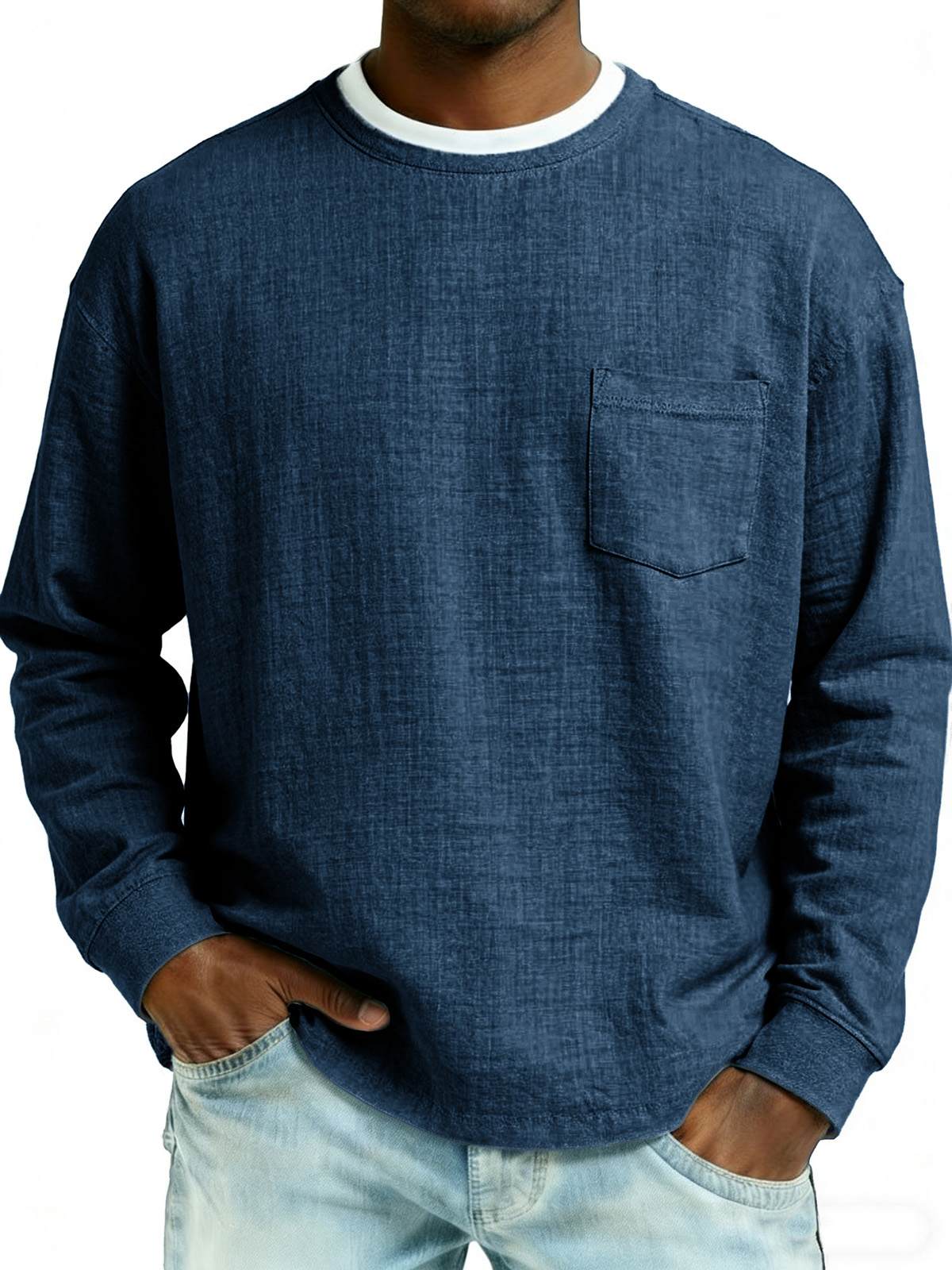 Men's Fashionable Casual Linen Fabric Pocket Long-Sleeved Top
