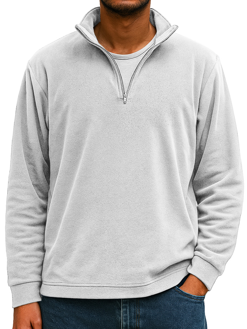 Men's Simple Casual Ribbed Stand Collar Zipper Long Sleeve T-shirt