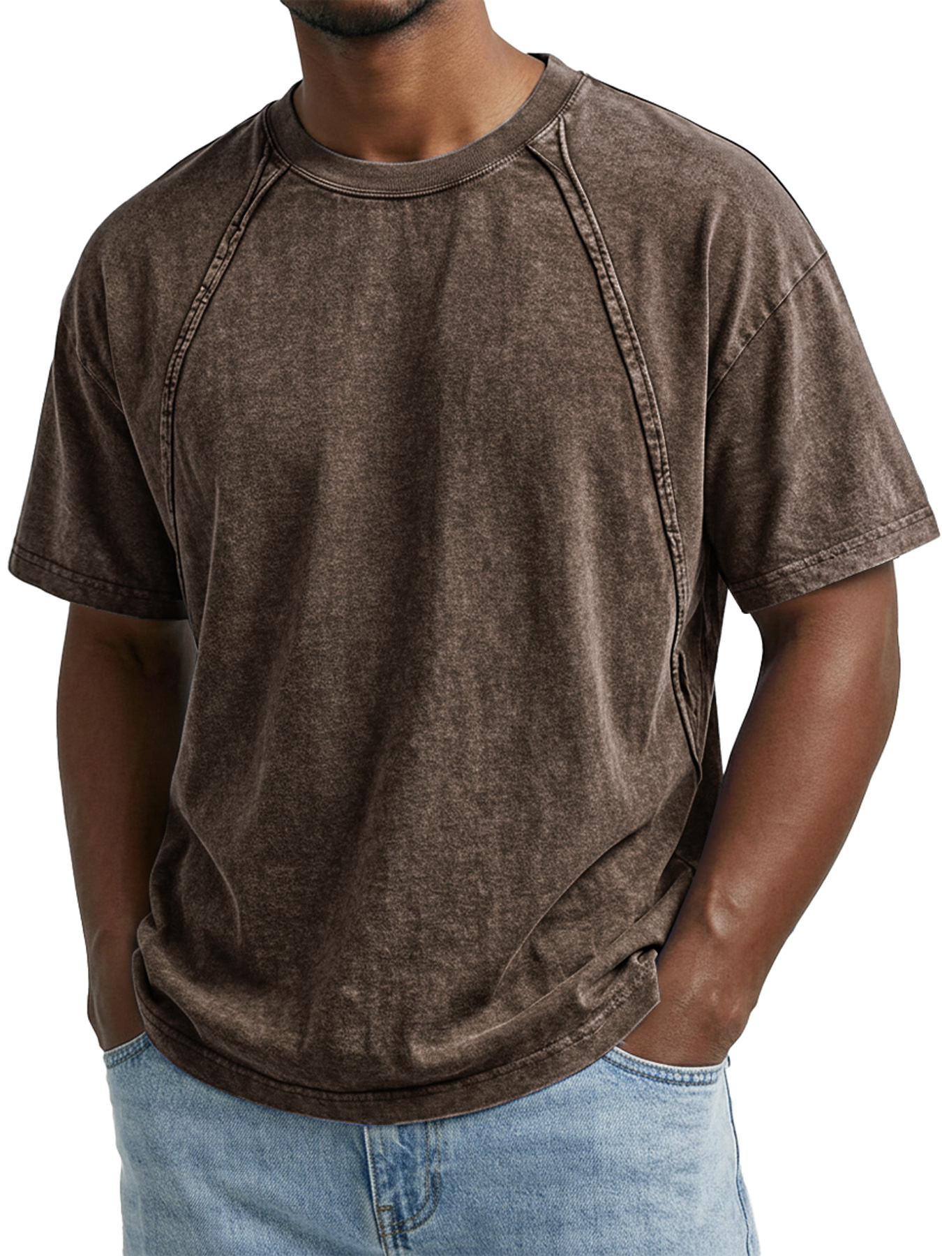 Men's Retro Crew Neck Raglan Design Casual Short-Sleeve T-Shirt