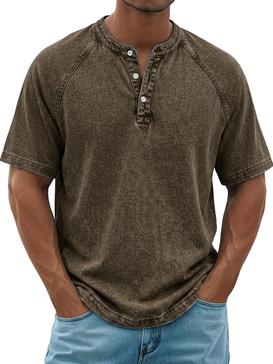 Men's Retro Raglan Casual Short-Sleeve Henley Shirt