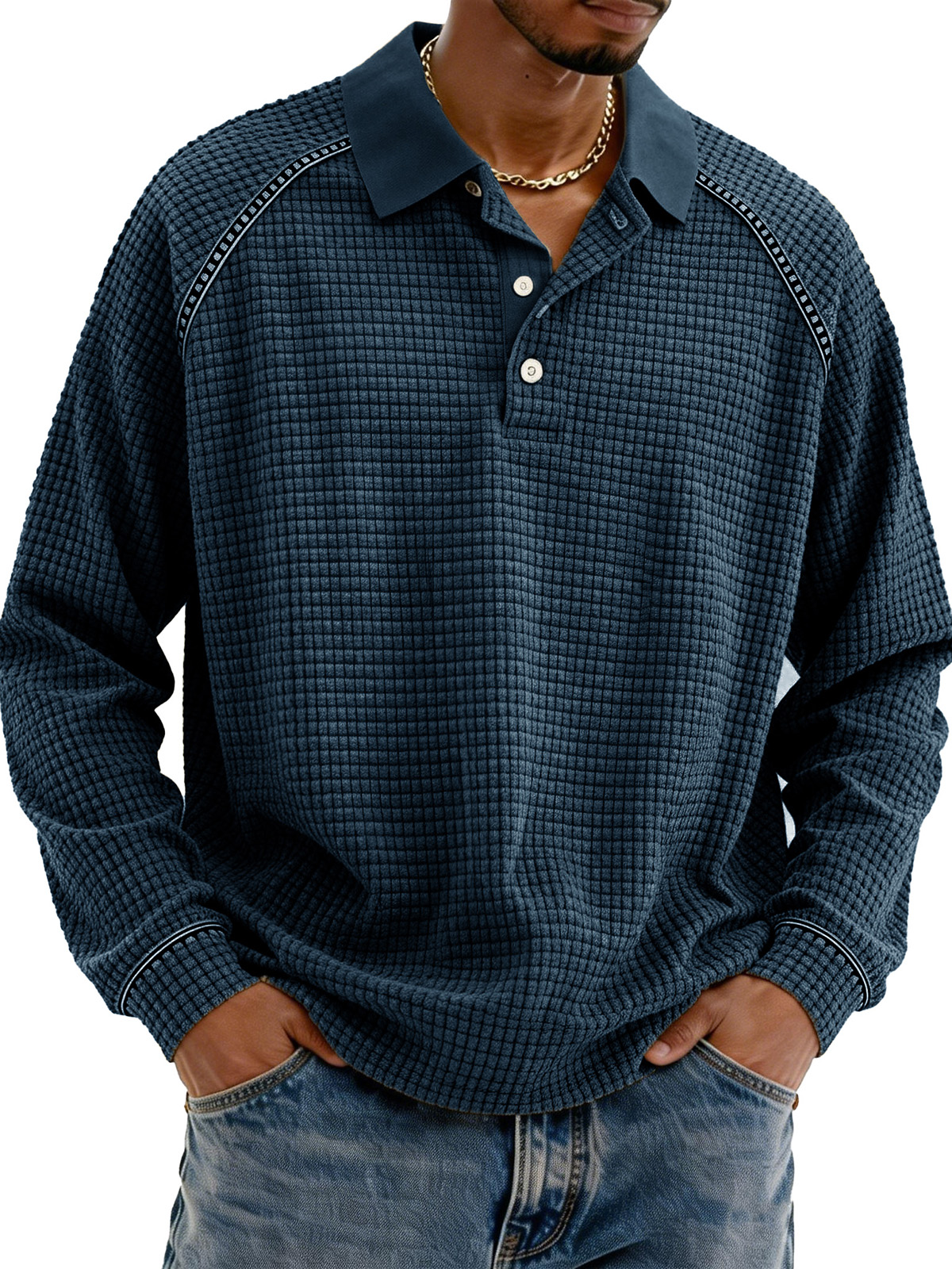 Fashionable Retro Straglan Lapel Long-sleeved Polo Shirt