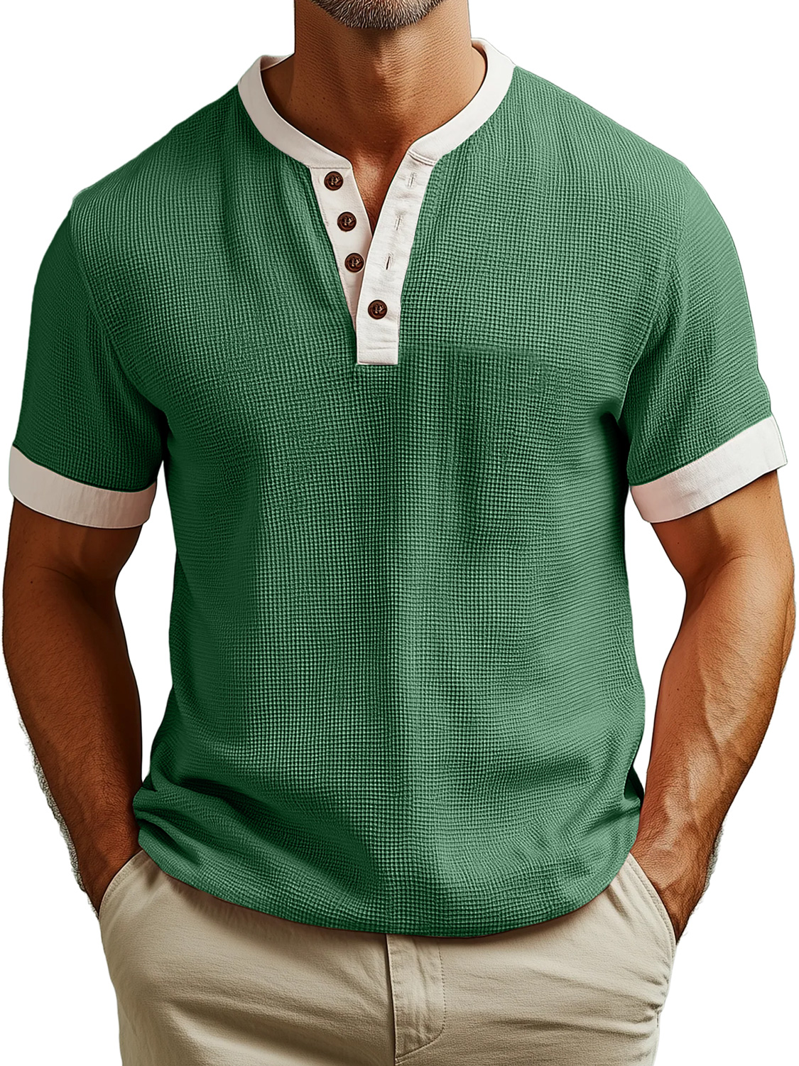 Men's Everyday Waffle Colorblock Casual Short Sleeve Henley Shirt
