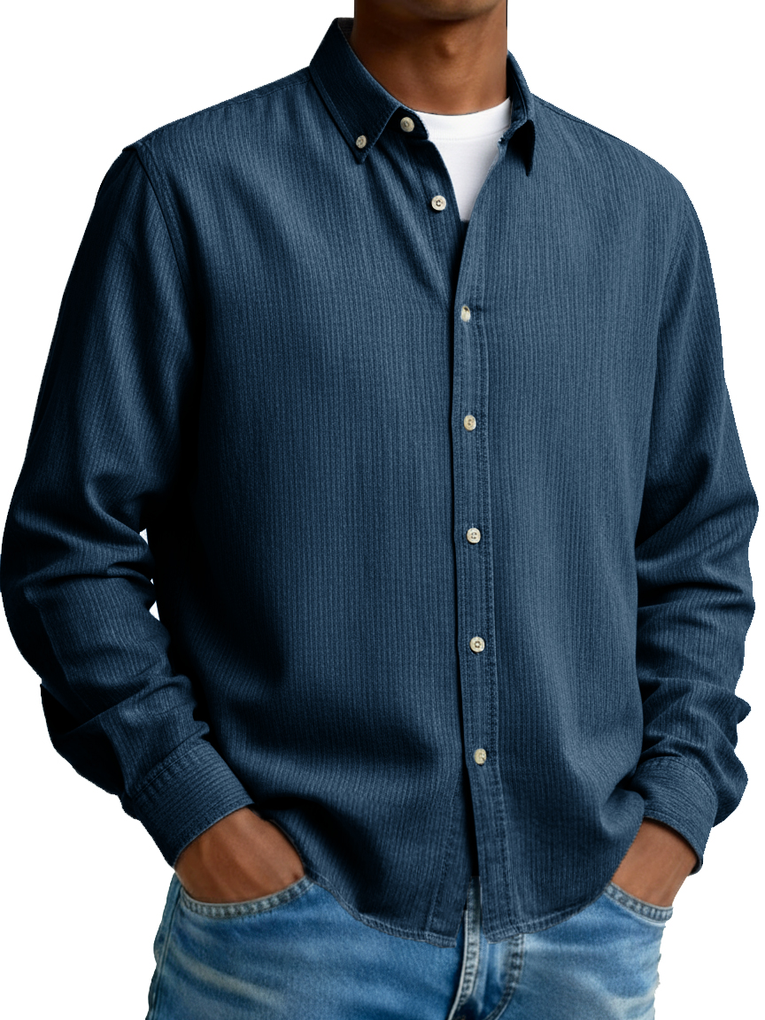 Men's Fashion Casual Retro Turn-Down Collar Long-Sleeve Shirt