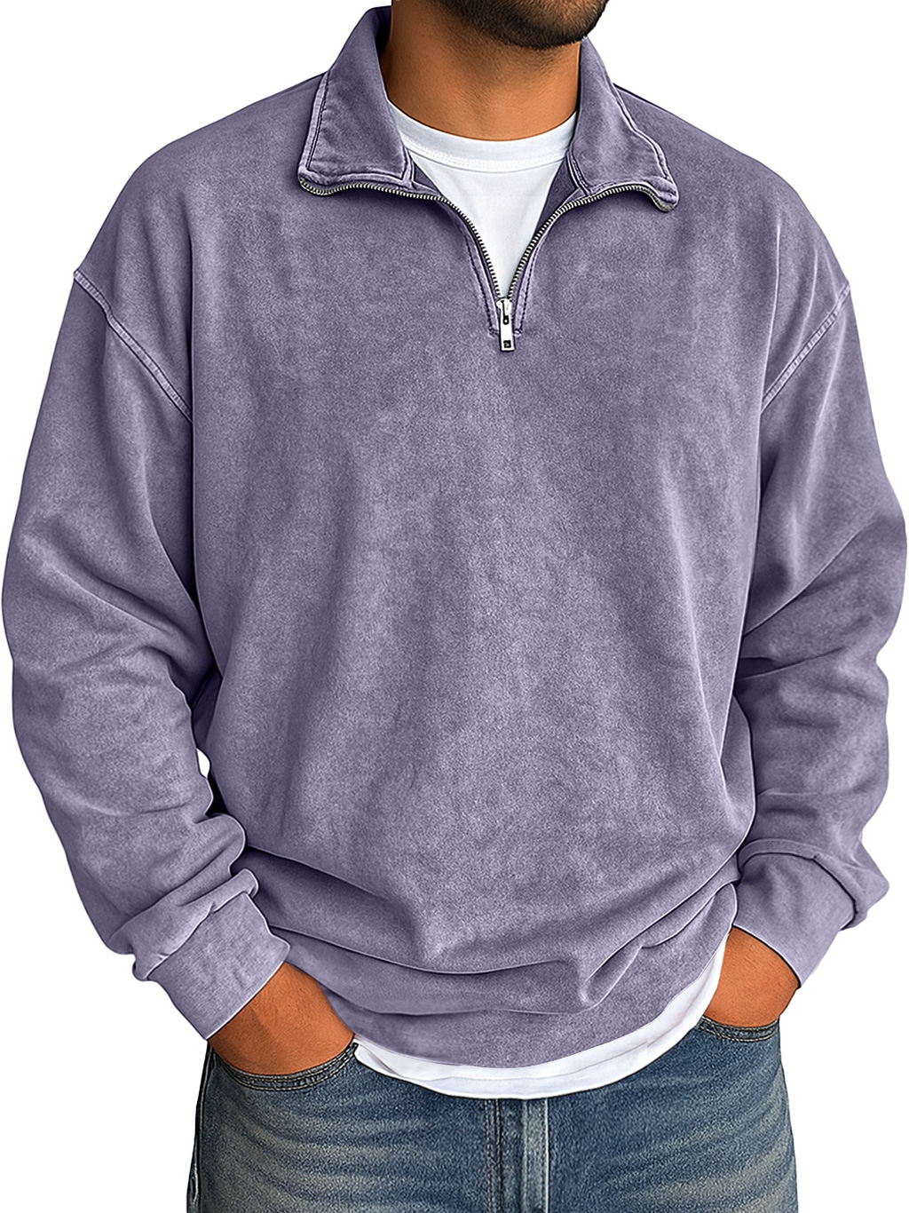 Men's Retro Daily Stand Up Collar Zipper Used Hoodie